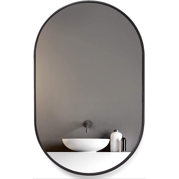 Latitude Run® _Wall Mounted Mirror, 24X36 Oval Bathroom Mirror, Black
